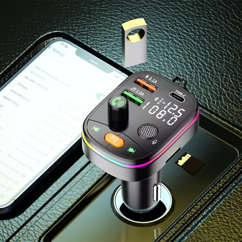 Neues Auto Mp3 Bluetooth Player T48c Bunte Atmosphäre Lampe Typ-c Port Auto  Aufladen FM Transmitter